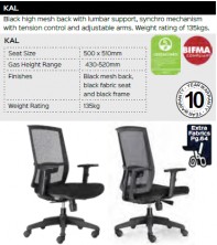 KAL Chair Range And Specifications